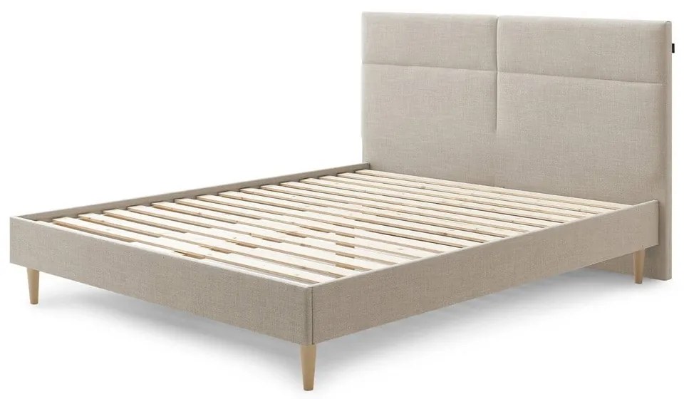 Bézs kárpitozott franciaágy ágyráccsal 180x200 cm Elyna – Bobochic Paris