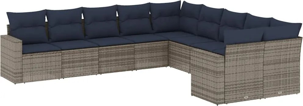 vidaXL 10 részes szürke polyrattan kerti ülőgarnitúra párnával