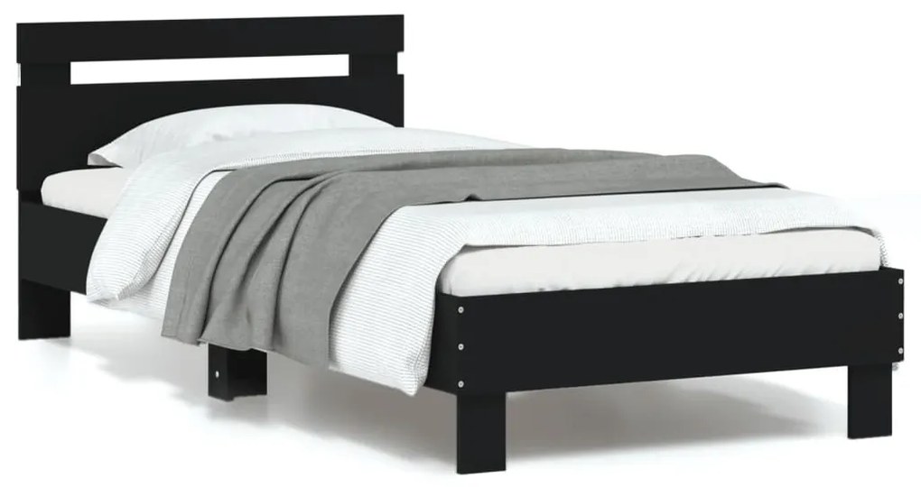 fekete ágykeret fejtámlával és LED-világítással 90 x 190 cm