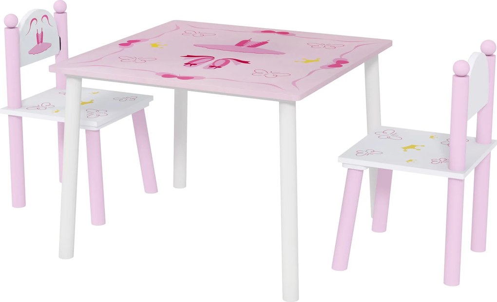 AIYAPLAY Gyermek Asztal és Székek 2-5 Éves Gyermekeknek – 3 Részes Hercegnő Stílusú Székek a Játszóba, Gyerekszobába, Bölcsődébe | Aosom