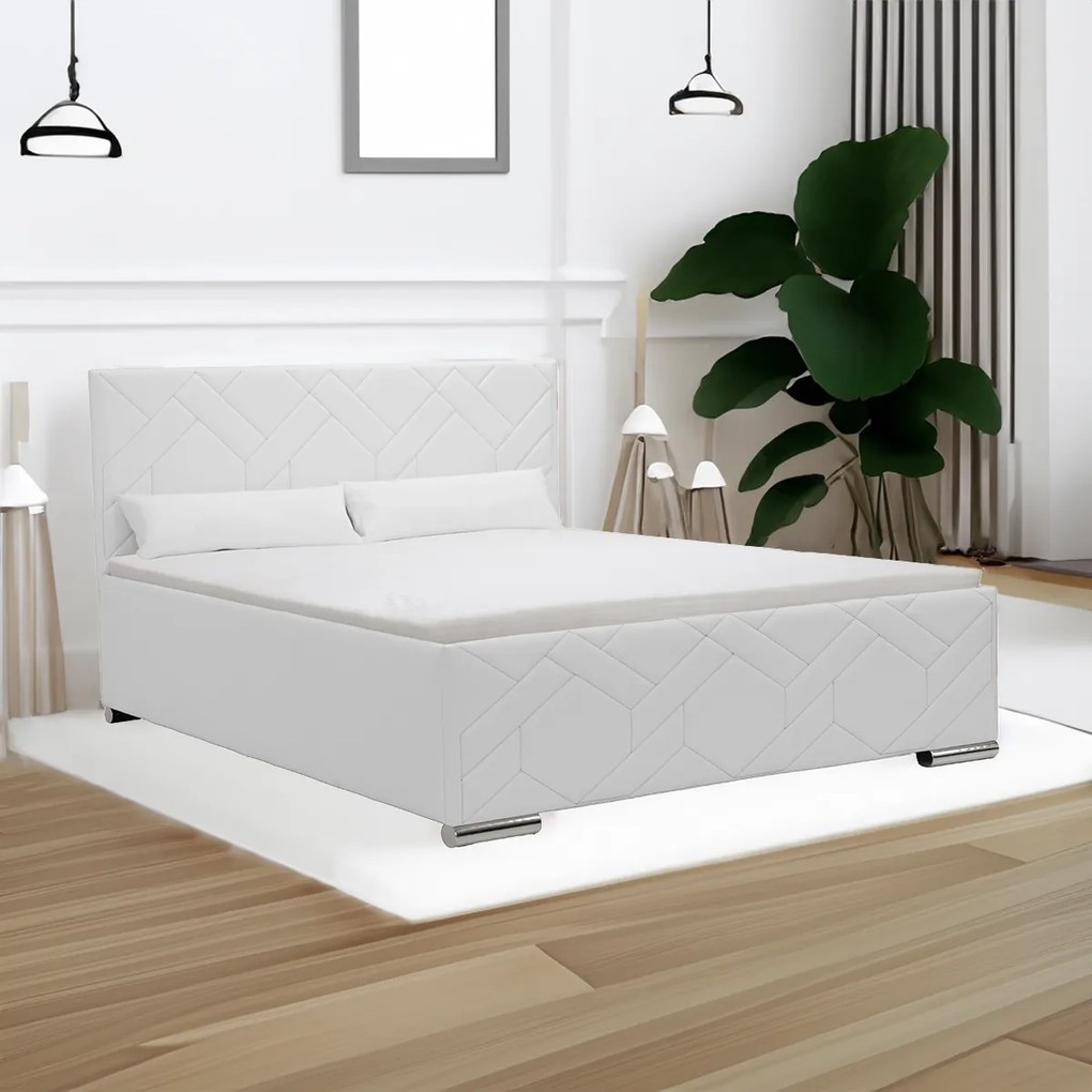 Kárpitozott ágy tárolóval és EKO matraccal 160x200 cm Fehér