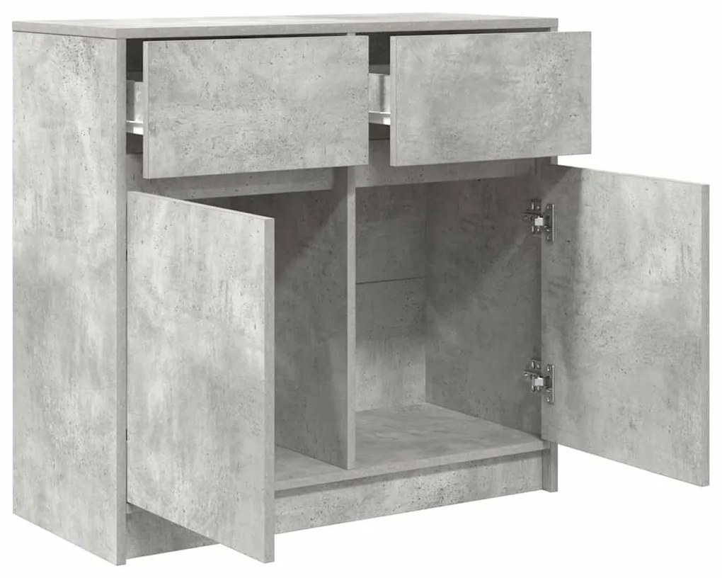 betonszürke szerelt fa tálalószekrény fiókos 80x34x76 cm
