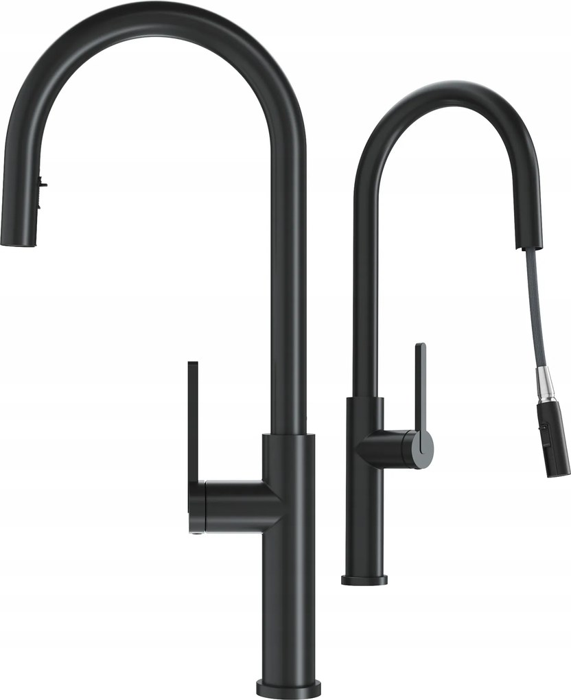 Konyhai Csaptelep Kihúzható Kifolyócsővel Fekete Kétfunkciós Csaptelep Magas Prati