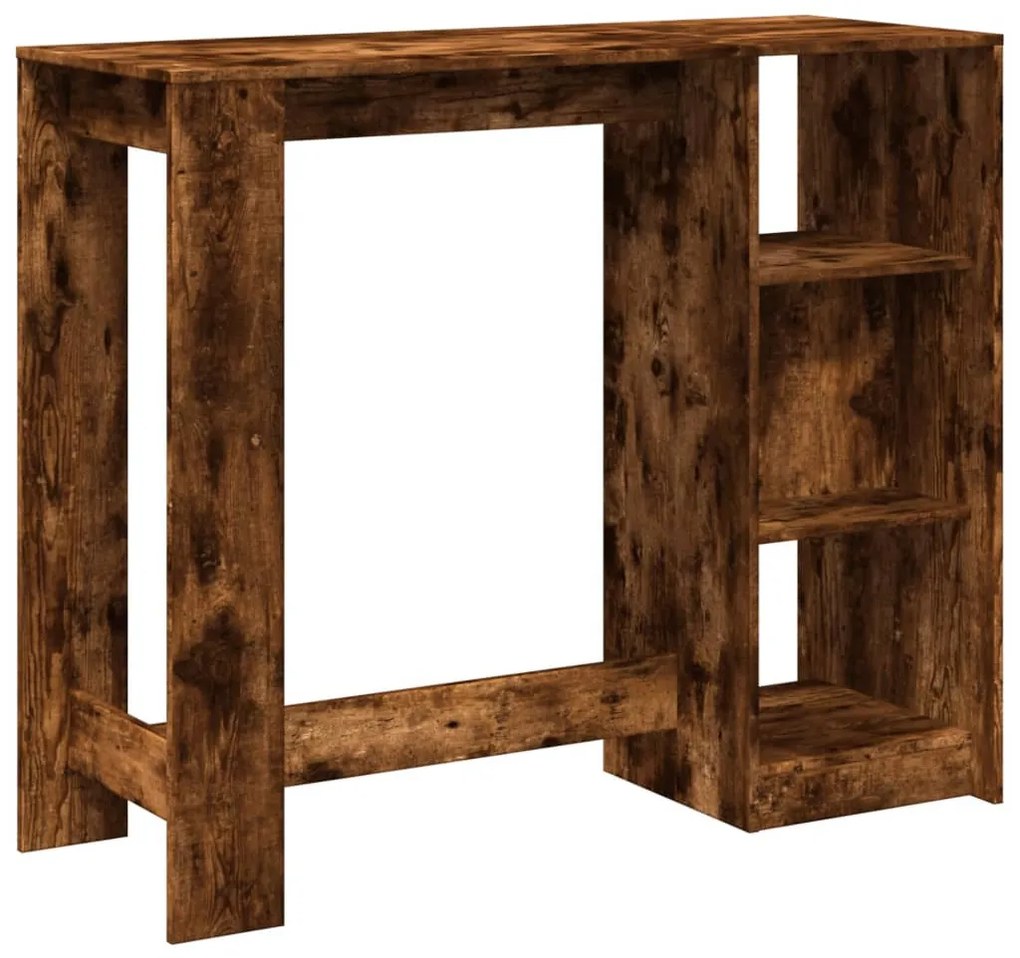 füstös tölgy színű szerelt fa bárasztal polccal 124x46x103,5 cm