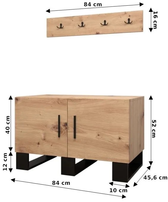 Előszobabútor Amanda 21 (artisan tölgy + sötétszürke). 1086040