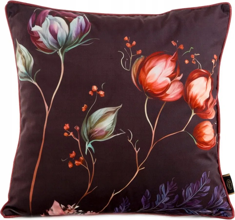 Díszpárnahuzat VELVET/130 45x45 sötét virágos bársony