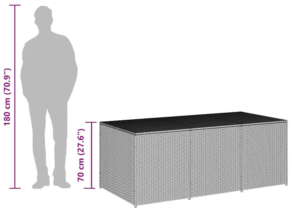 szürke polyrattan kerti tárolóláda 180 x 90 x 70 cm