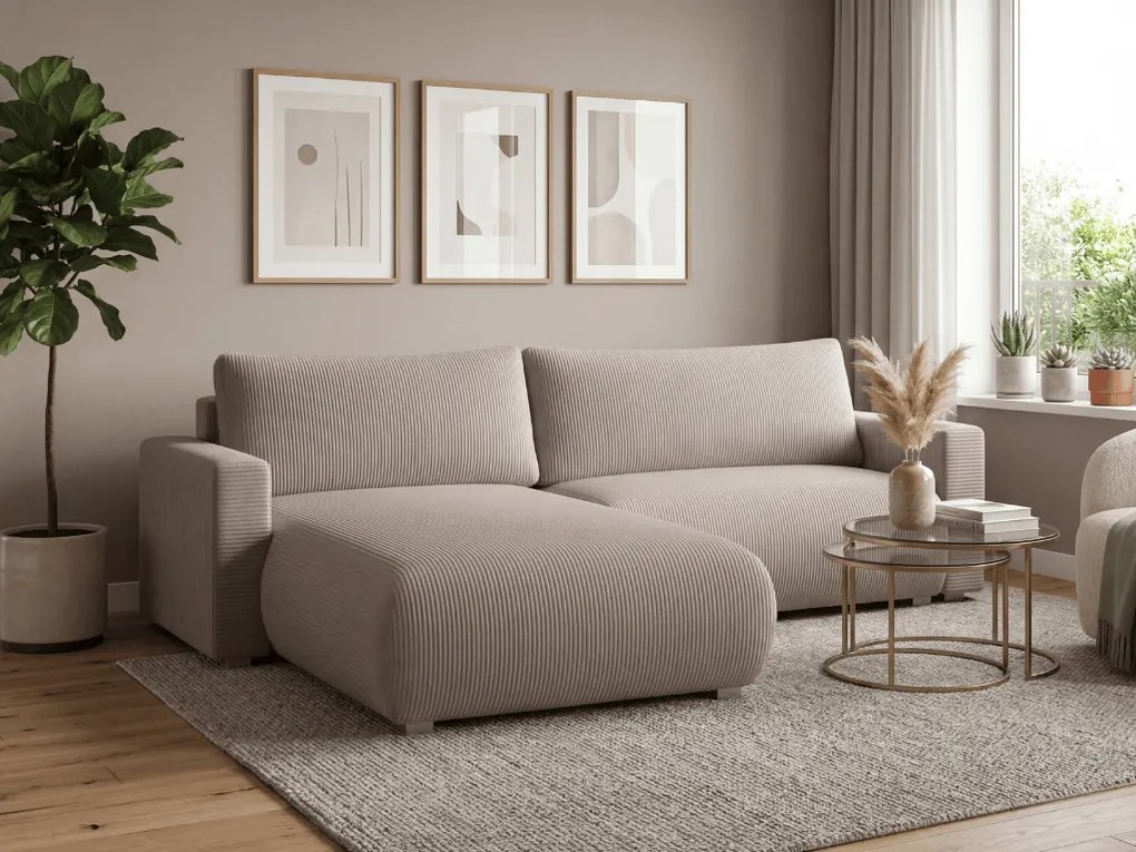 Bézs színű kihúzható sarokkanapé TAFIRA, kétoldalas