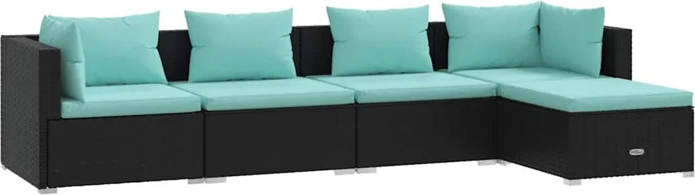 5 részes fekete polyrattan kerti ülőgarnitúra párnákkal