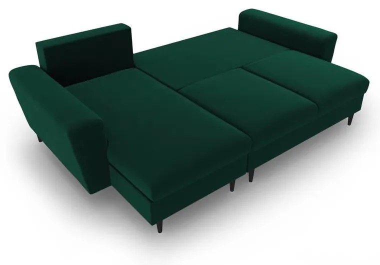 Zöld bársony kinyitható tárolóhelyes sarokkanapé Kyoto – Cosmopolitan Design