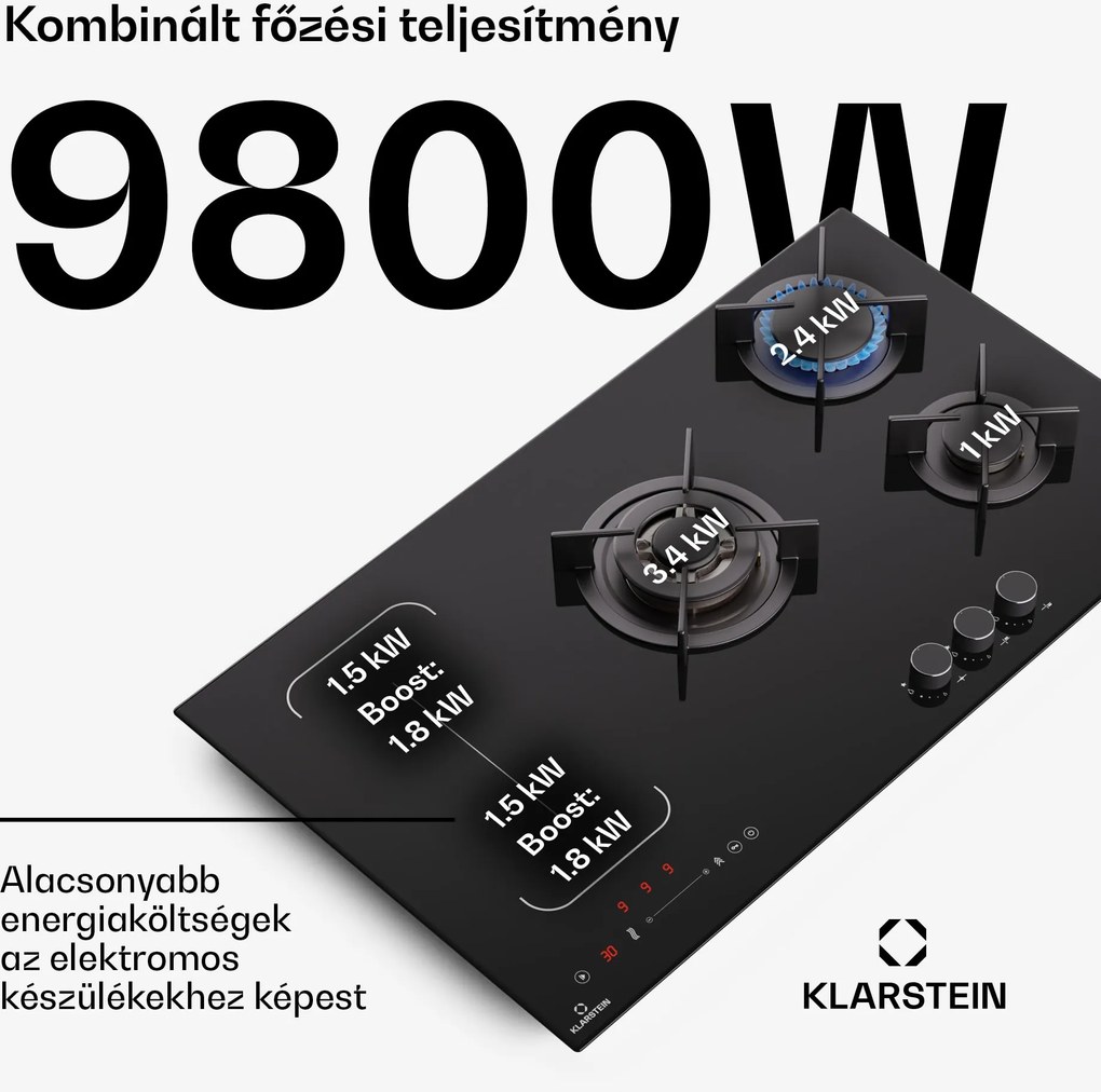 Klarstein MultiChef 5 Wok, indukciós és gáz tűzhely, 5 főzőzóna, 3 gázégő, 2 indukciós főzőlap, FlexZone