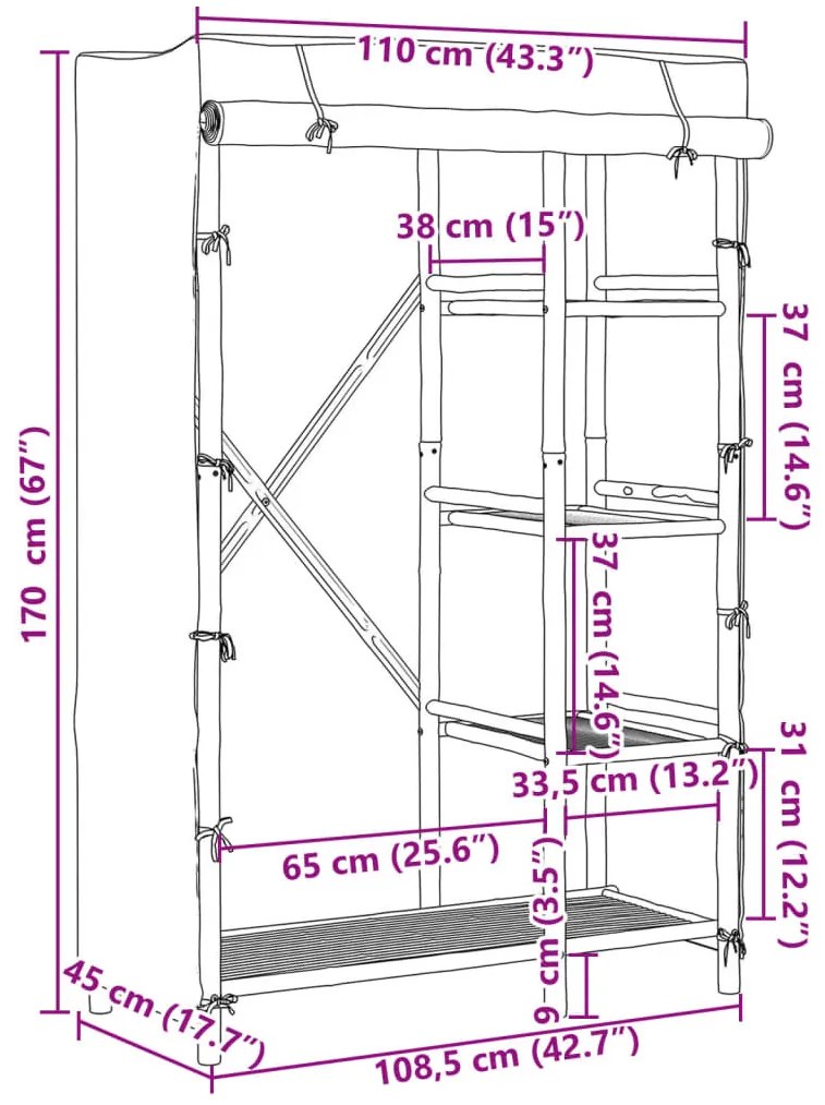 vidaXL bambusz ruhásszekrény 110 x 45 x 170 cm