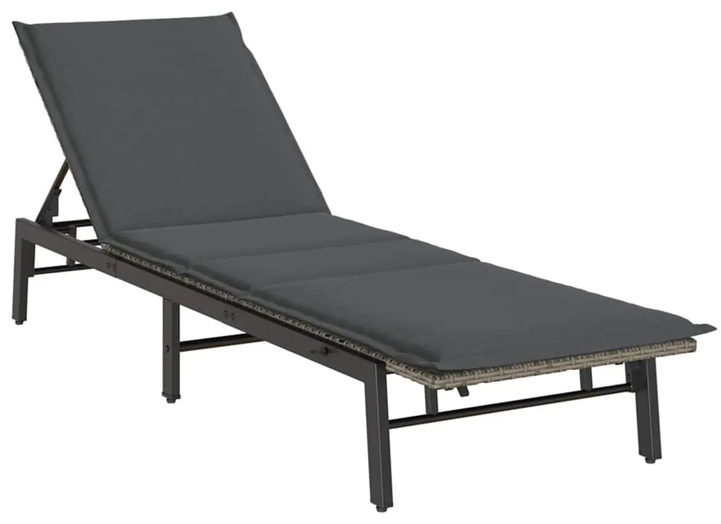 Szürke polyrattan napozóágy párnával