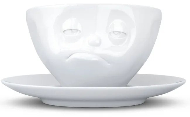 Fehér 'unatkozó' porcelán csésze és alátét - 58products