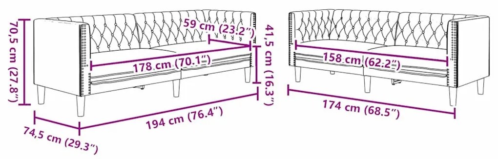 Kanapé Szett 2 pcs Fekete 194 x 74.5 x 70.5 cm Műbőr