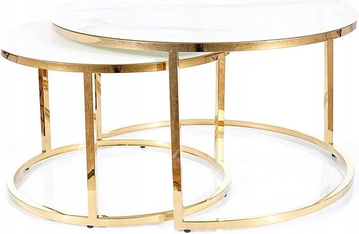 Dohányzóasztal pad Muse fehér márvány/arany szett