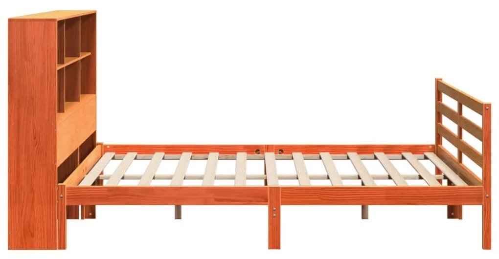 viaszbarna tömör fa könyvespolcos ágy matrac nélkül 180 x 200cm