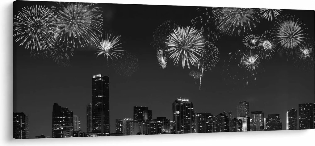 Kép - tűzijáték Miamiban, fekete és fehér (120x50 cm)