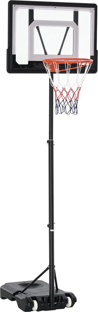 HOMCOM Mobil Kosárlabdastand Kerekekkel 83x55cm Palánkkal, Hordozható Kosárlabda Kar állvány, állítható Kar Magasság 156-210 cm, Kosárlabda Rendszer G