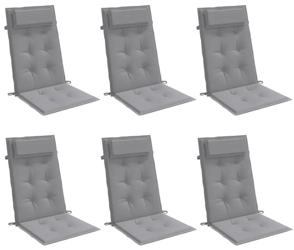 6 db szürke oxford-szövet magas háttámlájú székpárna