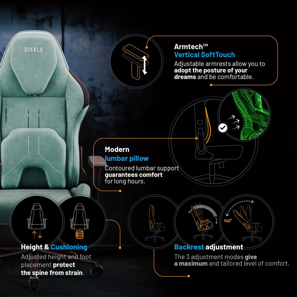 Gamer szék Normal Size, menta-fekete: Diablo X-One Prime Mystic Mint