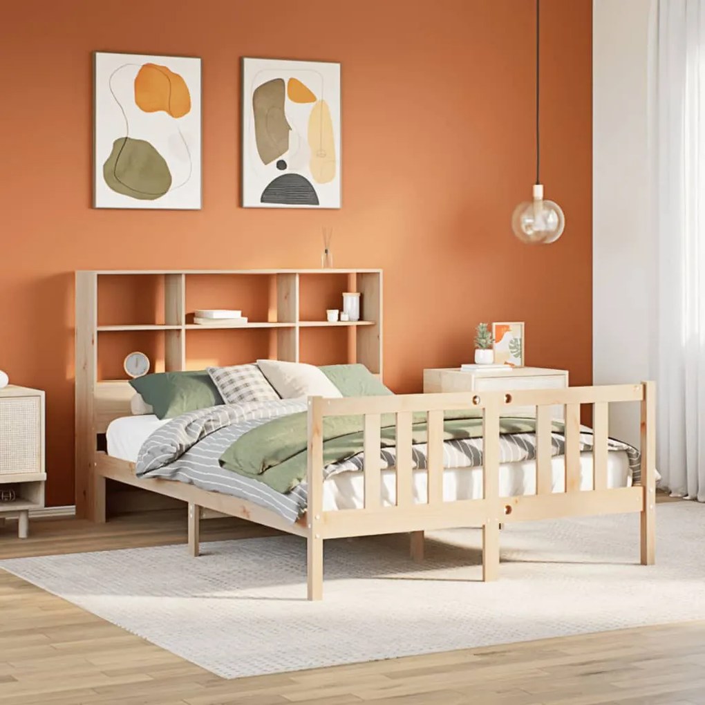 tömör fenyőfa könyvespolcos ágy matrac nélkül 135 x 190 cm