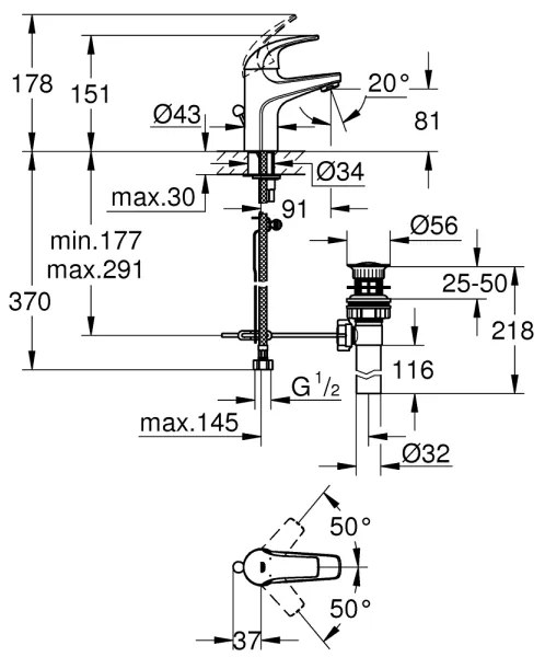 GROHE 32805000 - BAUCURVE mosdócsaptelep DN 15, fényes króm