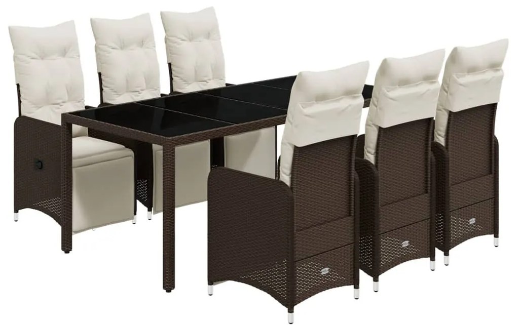 7 részes barna polyrattan kerti bisztrógarnitúra párnákkal