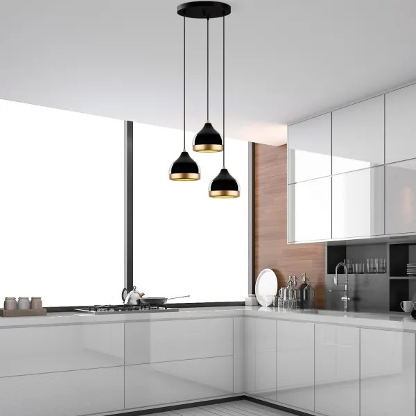 Kábeles csillár YILDO 3xE27/40W/230V fekete/arany