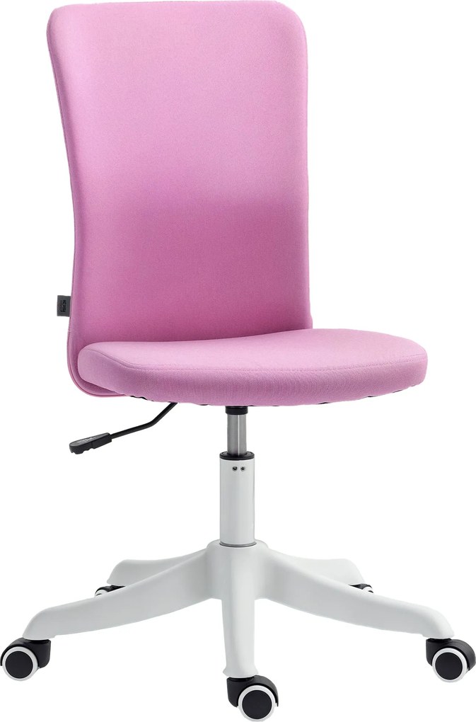 HOMCOM Karfa Nélküli Forgós Irodai Szék Mesterséges Vászonnal, Magasságállítható Tanulószobába, Hálószobába, Sminkasztalhoz, 120 kg Teherbírás, Rózsas