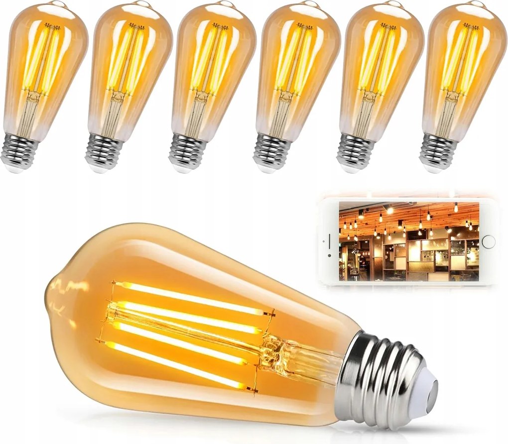 6db Led izzó filament E27 ST64 4W retro vintage meleg