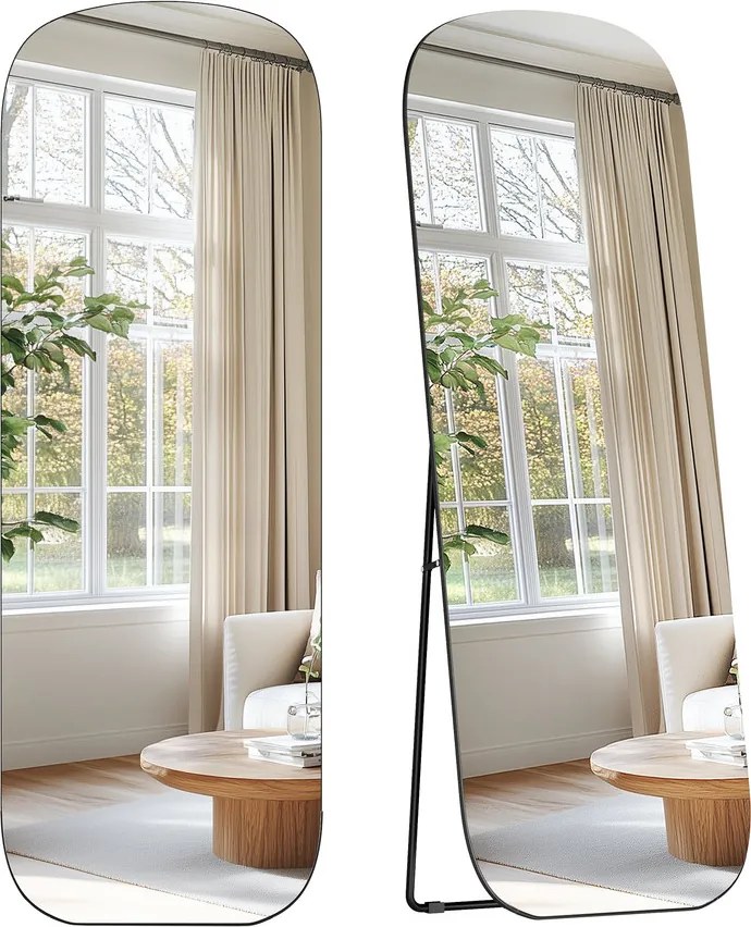 Teljes alakos tükör, állótükör lekerekített sarkokkal, fekete