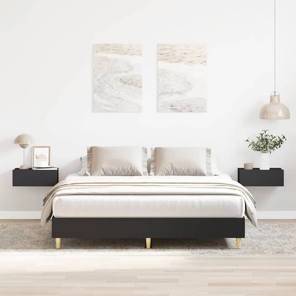 fekete szerelt fa ágykeret matrac nélkül 140 x 200 cm