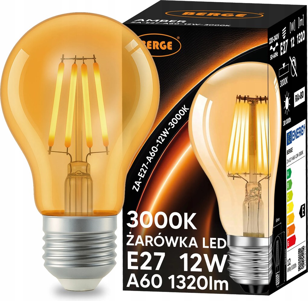 E27 Led Dekoratív Izzó 12W 1320lm Filament Amber Edison Meleg szín 3000K