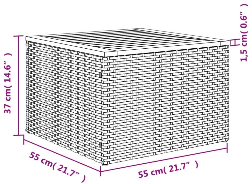 szürke polyrattan és akácfa kerti asztal 55 x 55 x 37 cm