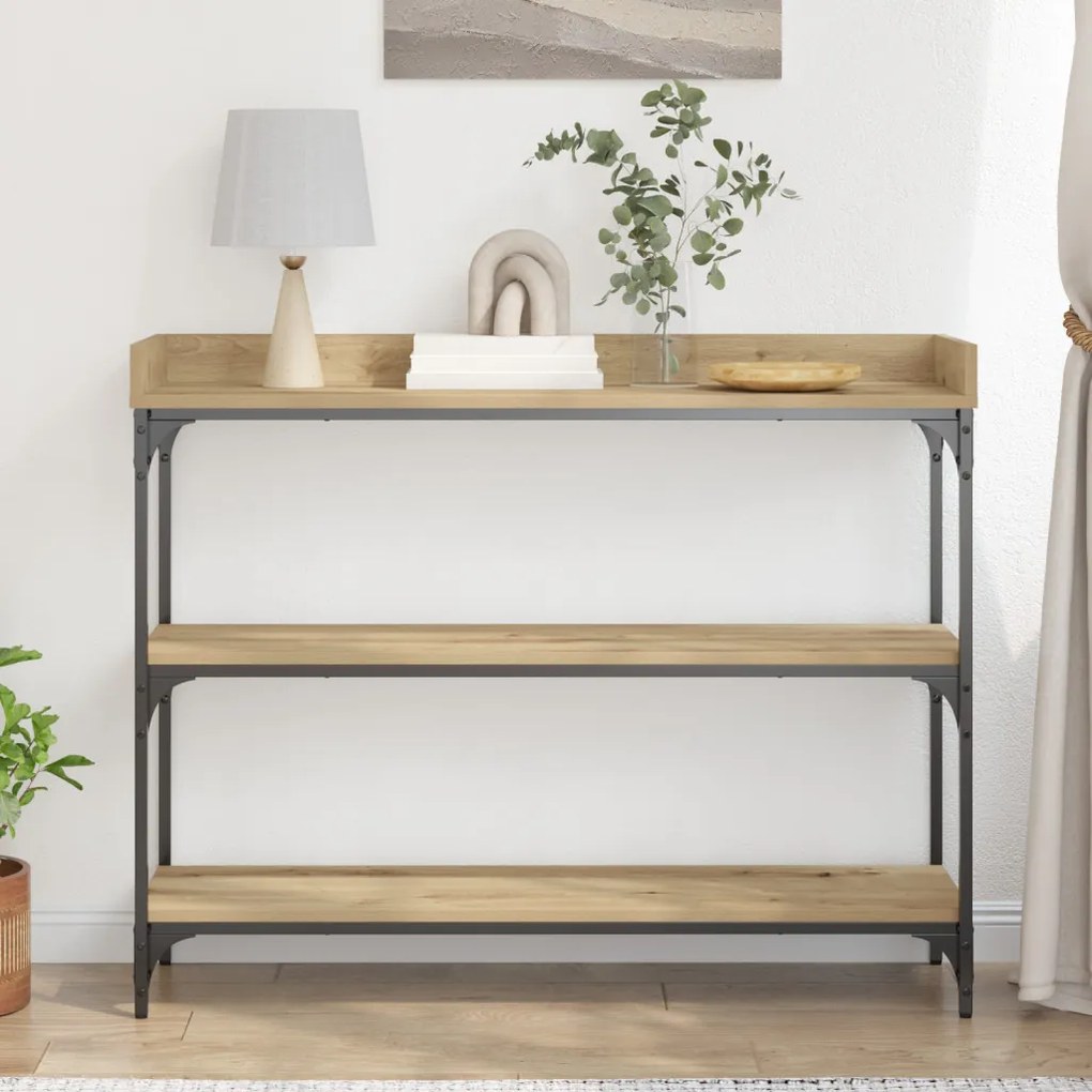 Konzolasztal Kézműves Tölgy 100x30x80 cm Műgyanta és Acél