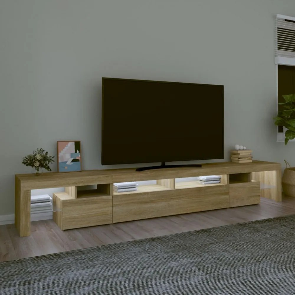 sonoma tölgy színű TV-szekrény LED-lámpákkal 260x36,5x40 cm