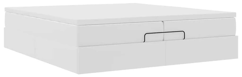 Ottomán ágykeret matraccal Fehér 200x200cm műbőrrel