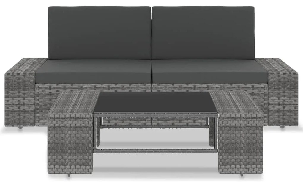 vidaXL 3 részes szürke polyrattan kerti ülőgarnitúra