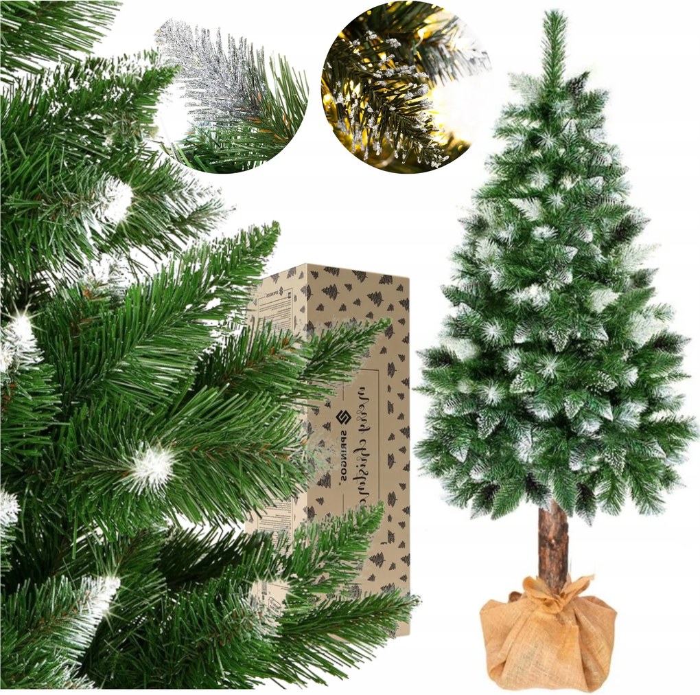 Mesterséges Karácsonyfa Fatörzsön Gyémánt Fenyő 220 CM Prémium Karácsony