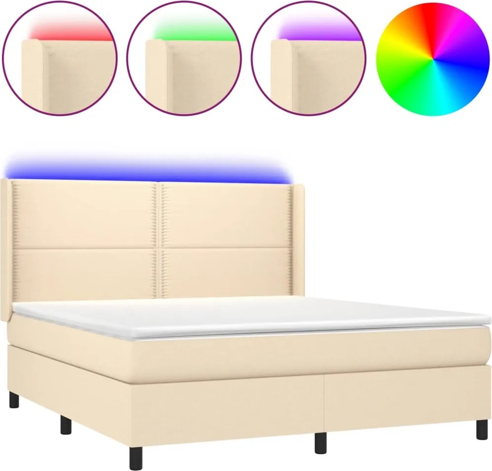 vidaXL krémszínű szövet rugós és LED-es ágy matraccal 180 x 200 cm