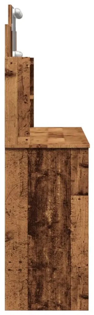 antik fa színű fésülködőasztal LED-del 96x40x142 cm