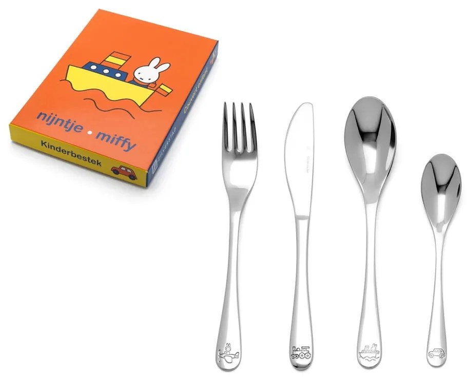 Ezüstszínű rozsdamentes acél gyerek evőeszköz 4 db-os Miffy – Zilverstad