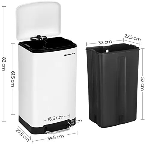 SLOW lassan záródó szemetes, 30l, fehér SongmicsHome