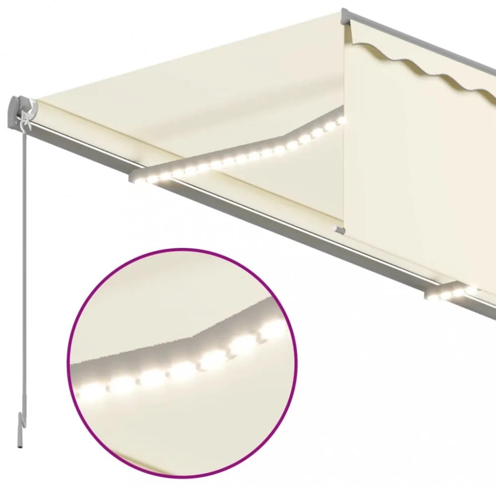 krémszínű kézzel kihúzható LED-es napellenző redőnnyel 3x2,5 m