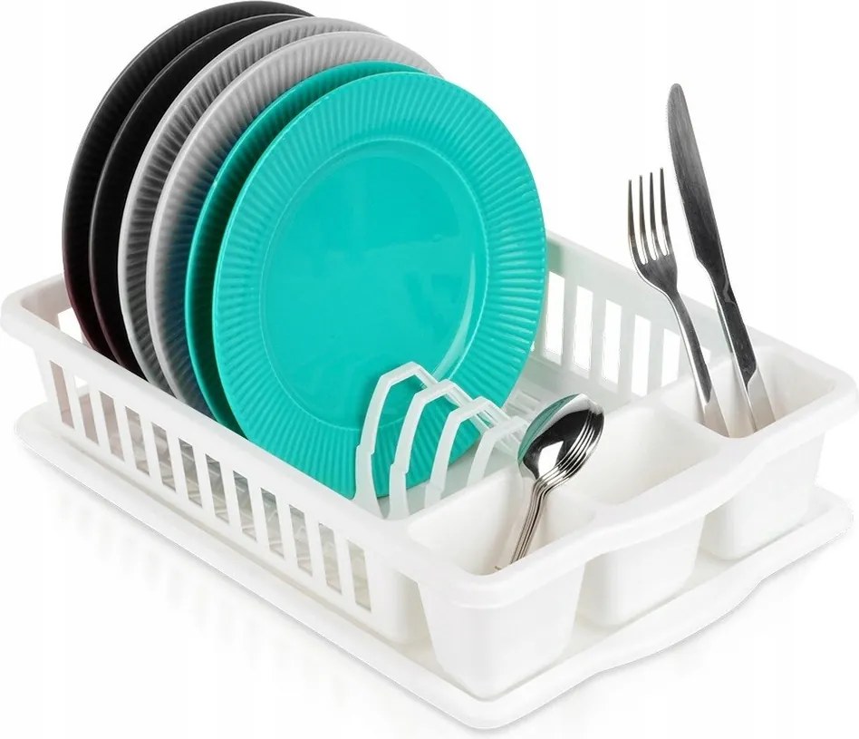 Konyhai szárítógép edénycsepegtető tányérok bögrék egyszintes fehér