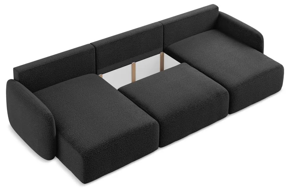 Fekete kinyitható-tárolóhelyes sarokkanapé Kalena – Makamii