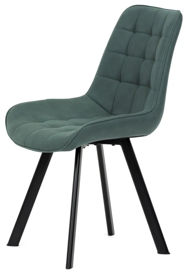 Scaun de sufragerie, tapițerie din material verde, efect piele periată, picioare din metal negru