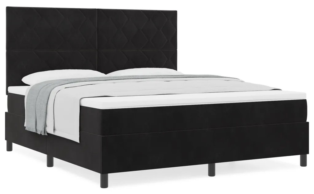 Box Spring Ágy Mattal Fekete Szuper Király Bársony