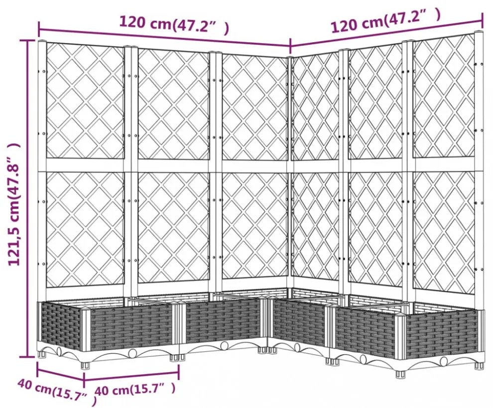 sötétszürke PP rácsos kerti ültetőláda 120 x 120 x 121,5 cm